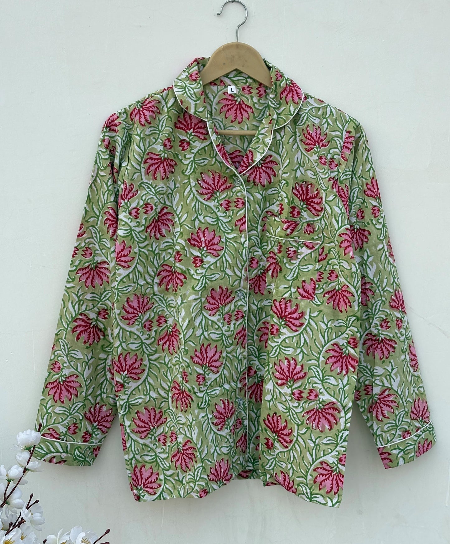 Handmade Cotton Pajama Set: Hand Block Print Boho Loungewear With Pouch Pjs