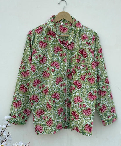 Handmade Cotton Pajama Set: Hand Block Print Boho Loungewear With Pouch Pjs