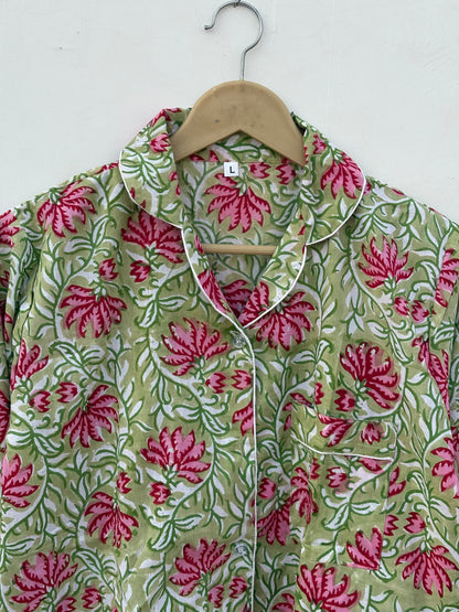 Handmade Cotton Pajama Set: Hand Block Print Boho Loungewear With Pouch Pjs