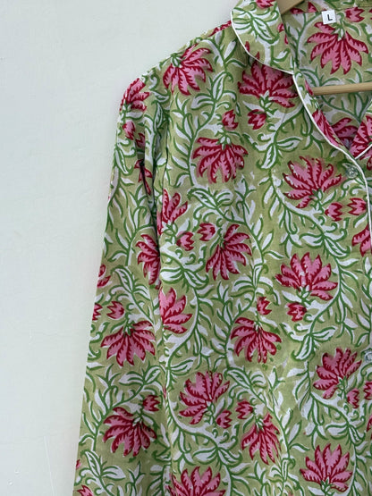 Handmade Cotton Pajama Set: Hand Block Print Boho Loungewear With Pouch Pjs