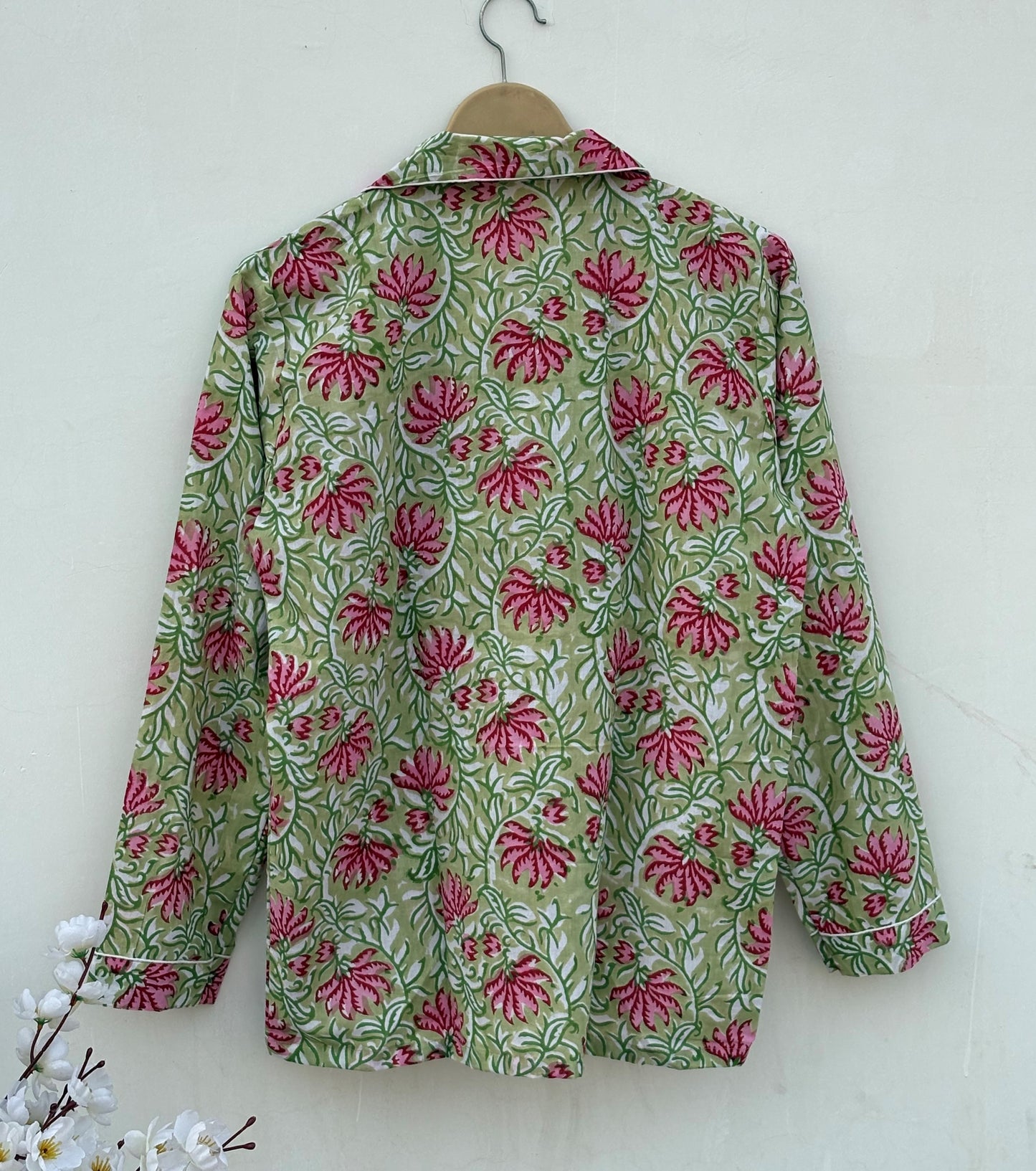 Handmade Cotton Pajama Set: Hand Block Print Boho Loungewear With Pouch Pjs