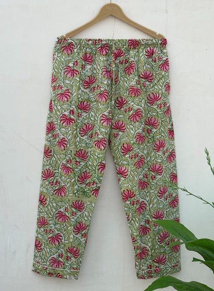 Handmade Cotton Pajama Set: Hand Block Print Boho Loungewear With Pouch Pjs