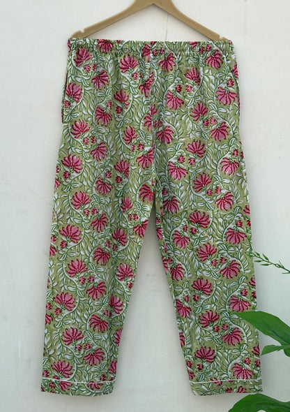 Handmade Cotton Pajama Set: Hand Block Print Boho Loungewear With Pouch Pjs