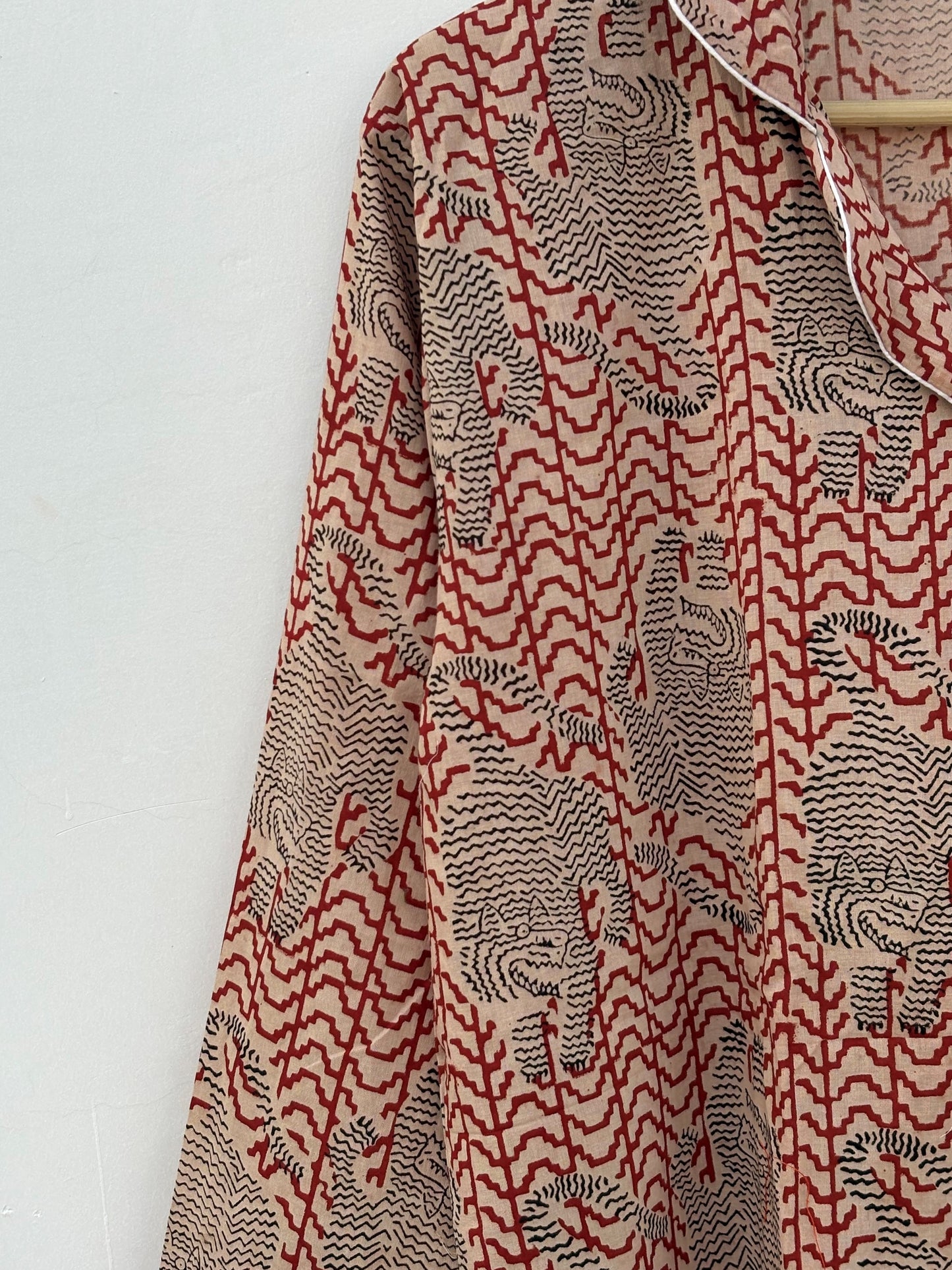 Long Sleeves Indian Hand Printed Bagru Cotton Night Dress : Summer Boho Women Sleepwear Comforter