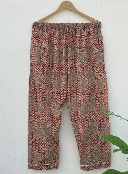 Long Sleeves Indian Hand Printed Bagru Cotton Night Dress : Summer Boho Women Sleepwear Comforter