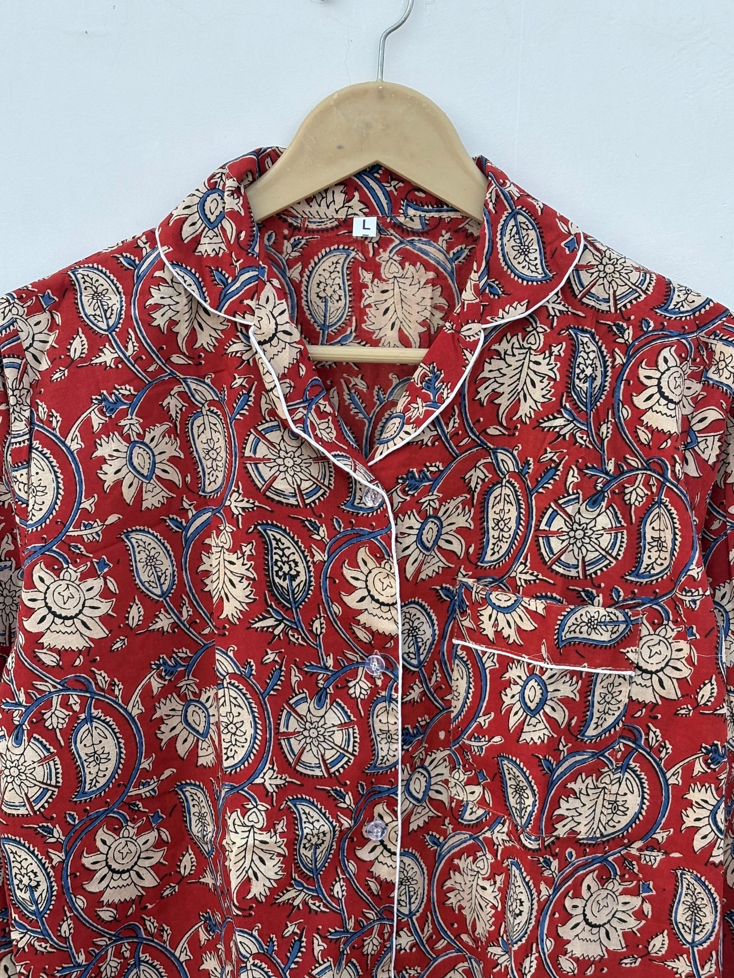 Indian Handmade Bagru Paisley Print Cotton Women Pajama Set Light Weight Breathable Sleepwear Comfoter