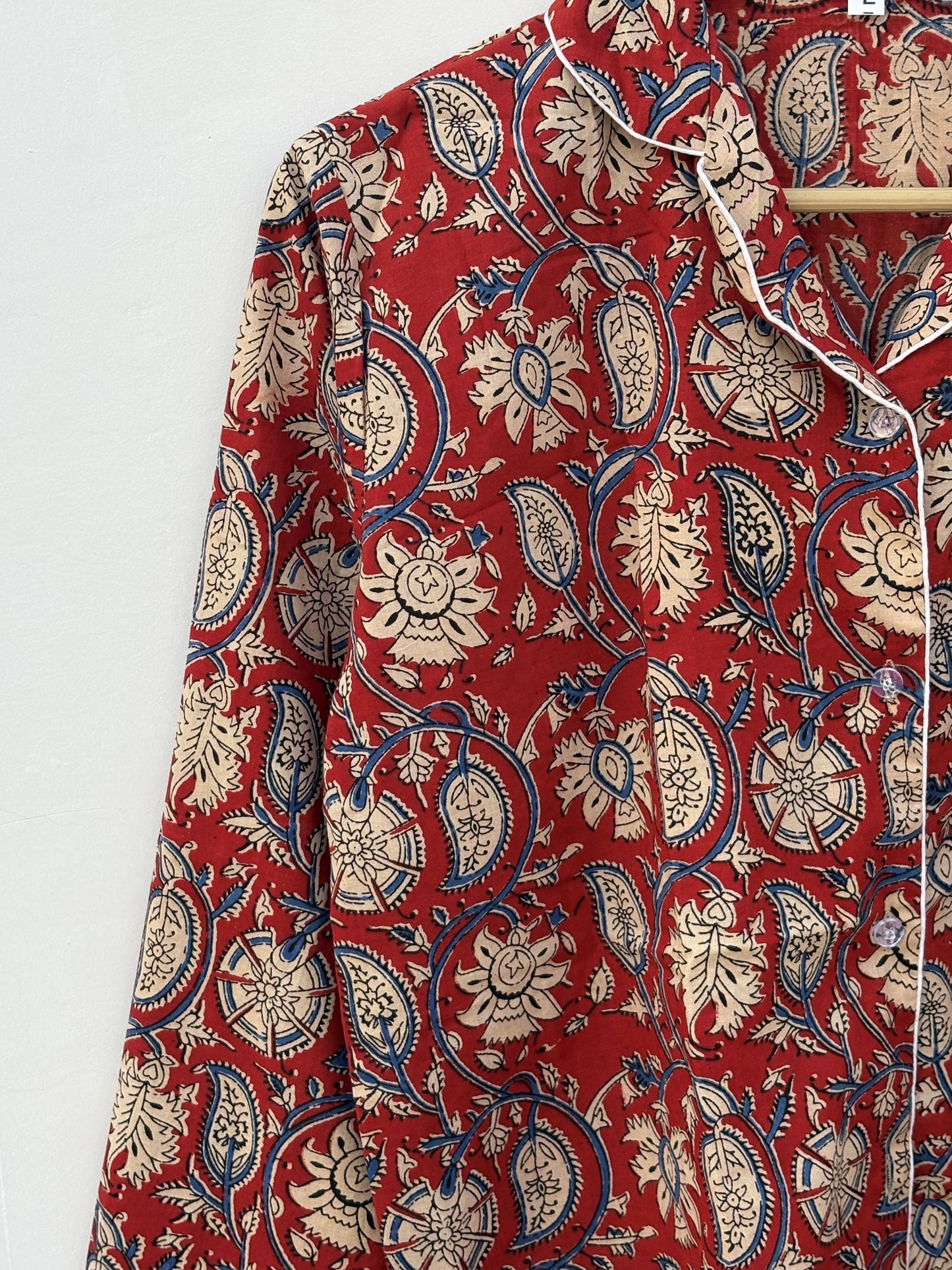 Indian Handmade Bagru Paisley Print Cotton Women Pajama Set Light Weight Breathable Sleepwear Comfoter