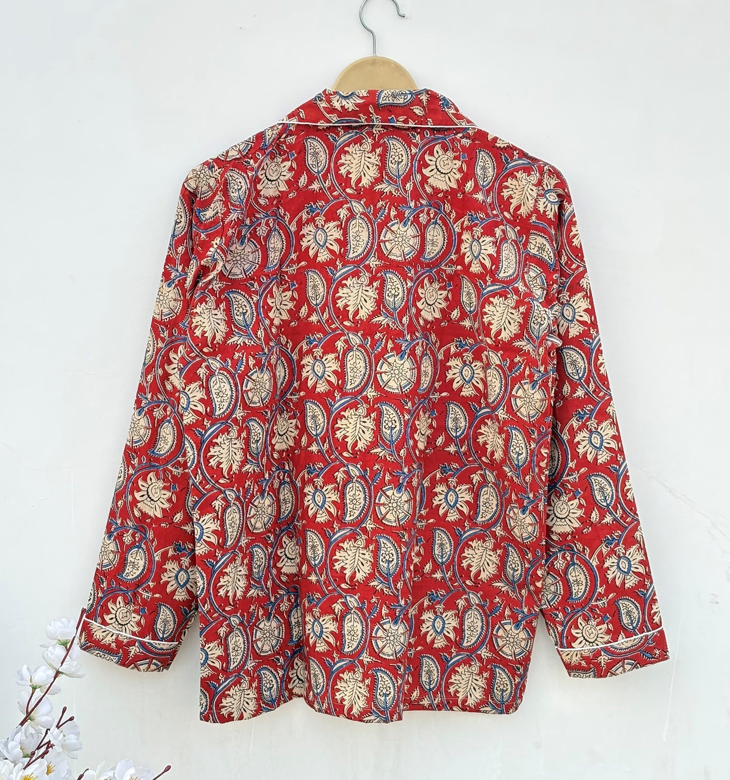 Indian Handmade Bagru Paisley Print Cotton Women Pajama Set Light Weight Breathable Sleepwear Comfoter