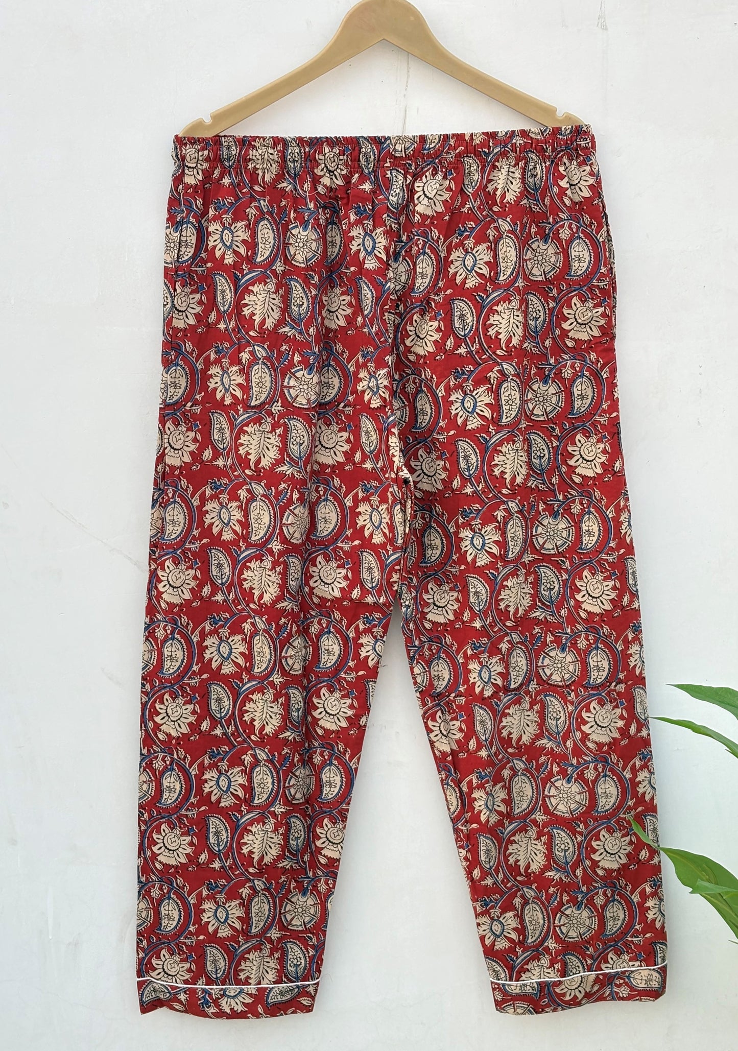 Indian Handmade Bagru Paisley Print Cotton Women Pajama Set Light Weight Breathable Sleepwear Comfoter