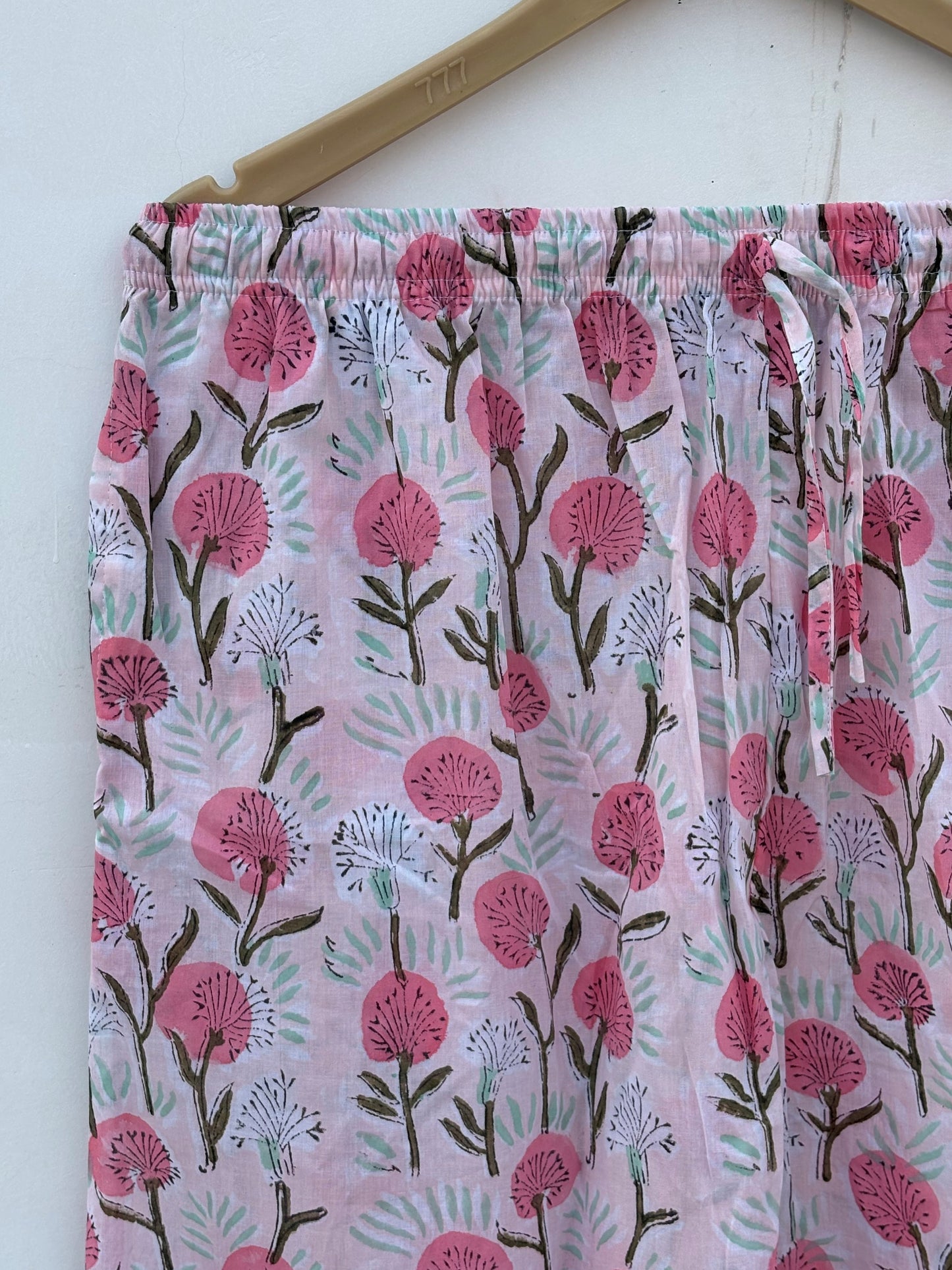 Block Printed Indian Handmade Pure Cotton Summer Pj Set For Long Sleeves Shirt With Pant And Pouch Night Dress