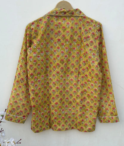 Handmade Cotton Pajama Set: Block Print Boho Loungewear With Pouch Set Full Night Dress For Summer