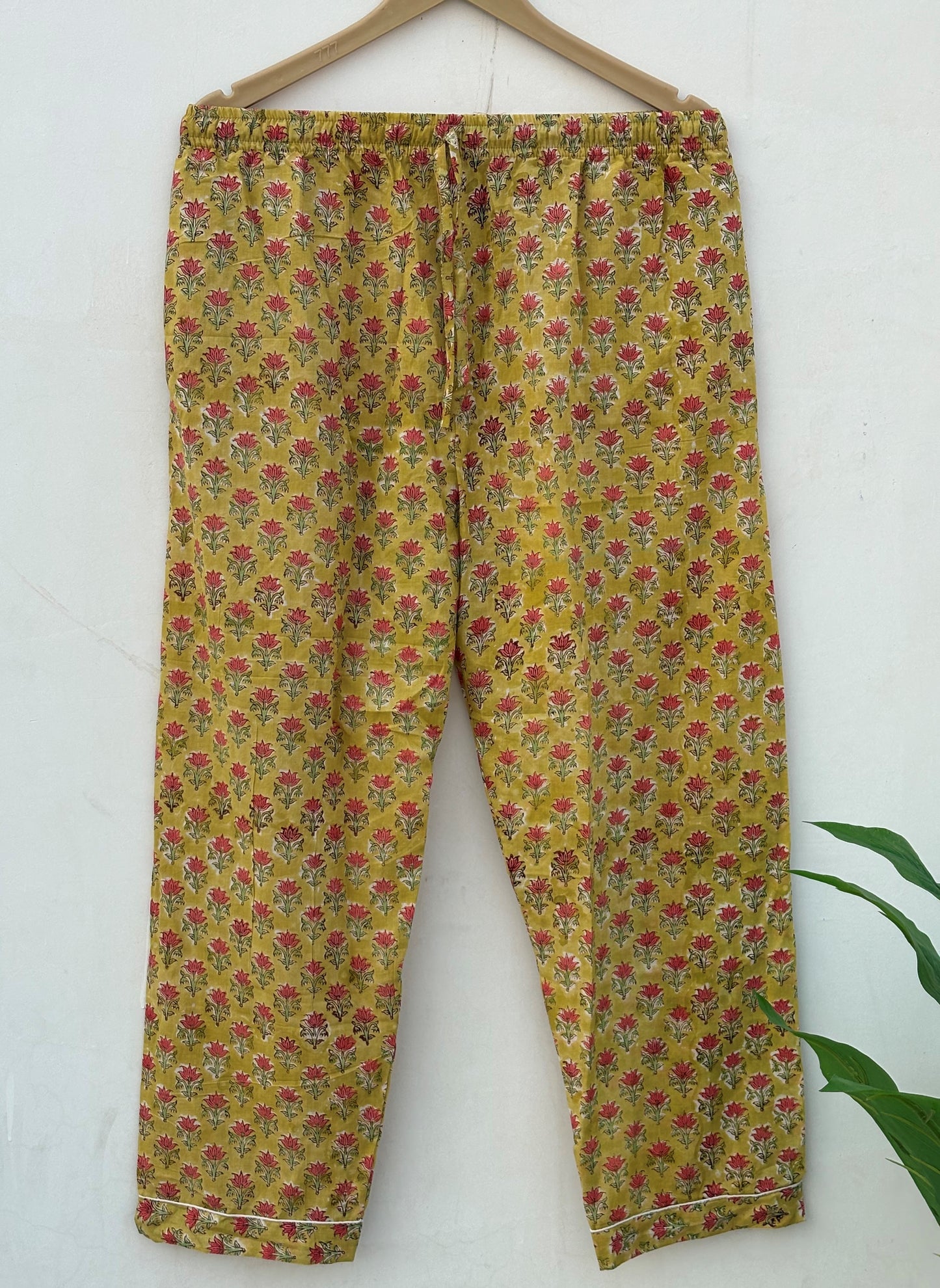 Handmade Cotton Pajama Set: Block Print Boho Loungewear With Pouch Set Full Night Dress For Summer