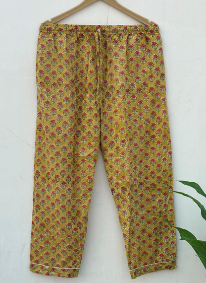 Handmade Cotton Pajama Set: Block Print Boho Loungewear With Pouch Set Full Night Dress For Summer