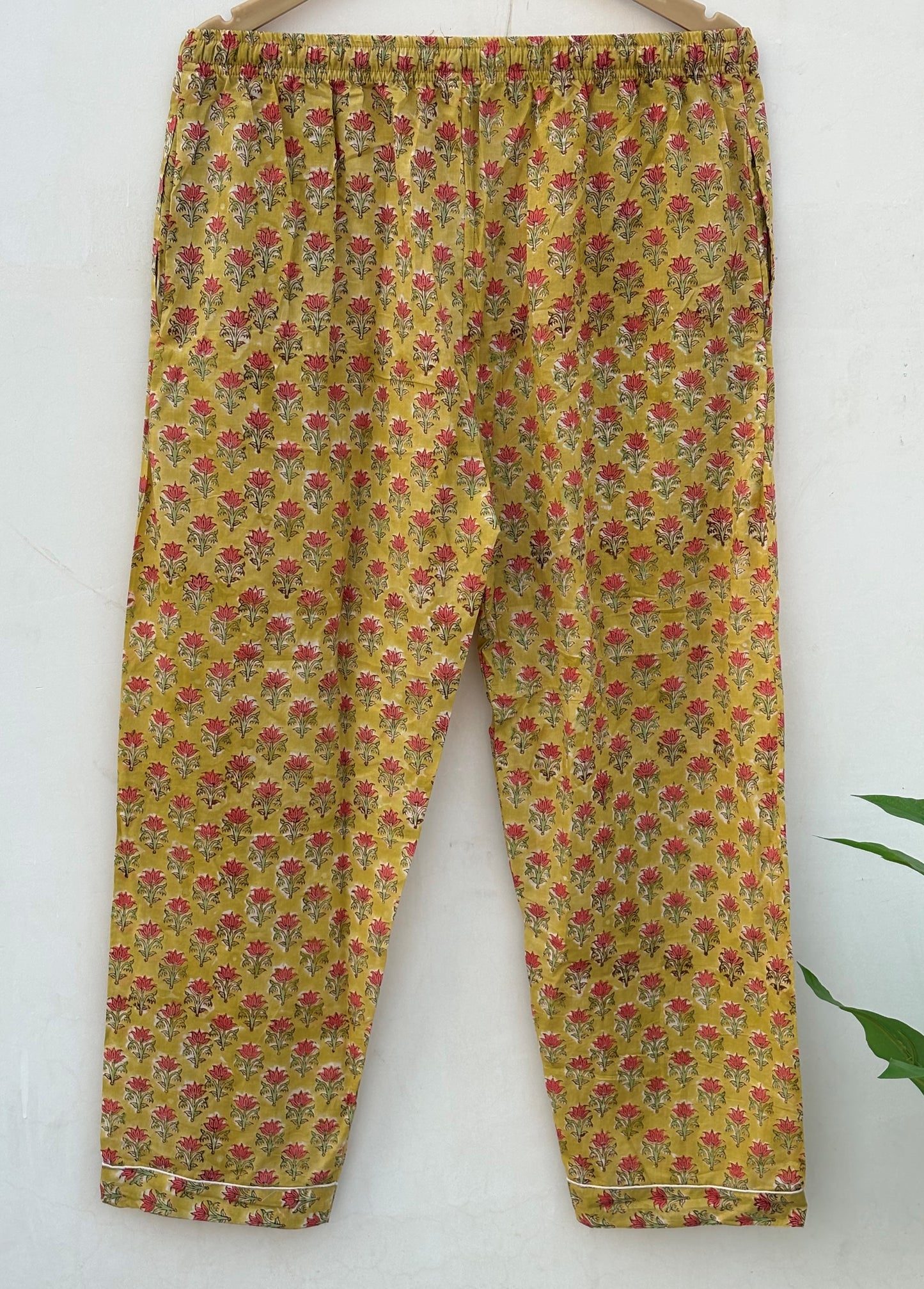 Handmade Cotton Pajama Set: Block Print Boho Loungewear With Pouch Set Full Night Dress For Summer