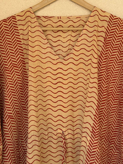 Cotton Hand Block Bagru Printed Cotton Kaftan Summer Wear Night Comforter Maxi Gown For Long & Short