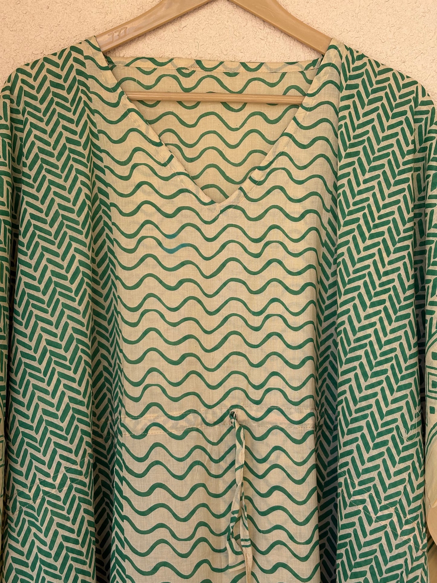 V-Neck Light Weight Hand Block Bagru Print Soft Cozy Kaftan Summer Loose Fit Boho Caftan Dress