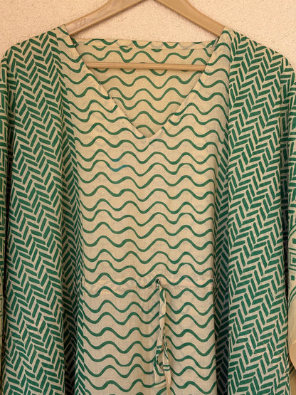 V-Neck Light Weight Hand Block Bagru Print Soft Cozy Kaftan Summer Loose Fit Boho Caftan Dress