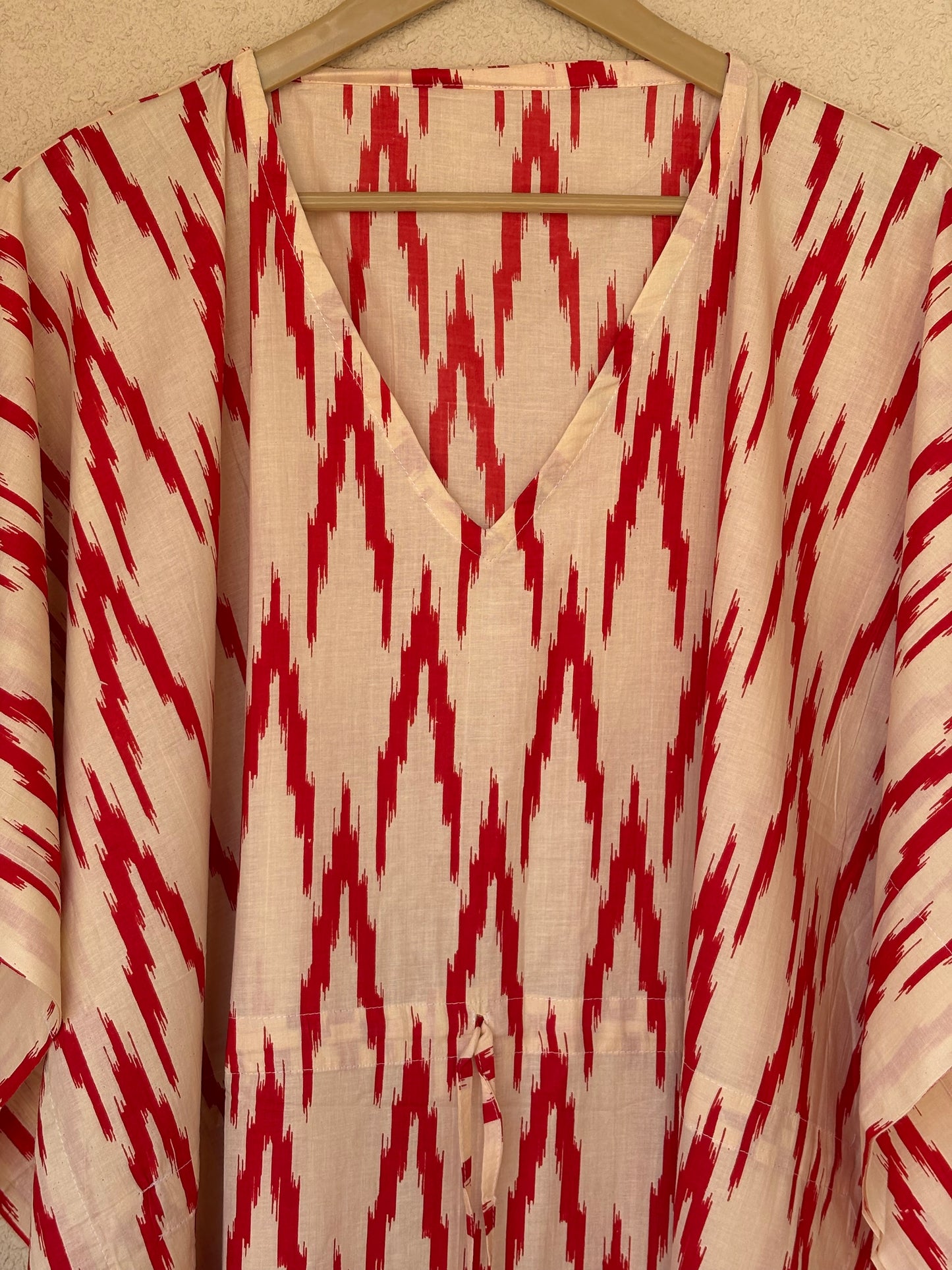 Hand Block Printed Cotton Kaftan | Boho Ikat Print Beach Coverup Red Christmas Long & Short Kaftan