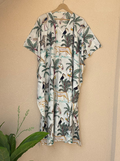 Jungle Print Beautiful 100% Cotton Long & Short Women's Summer Beach Cover Ups Kaftan Night Gown