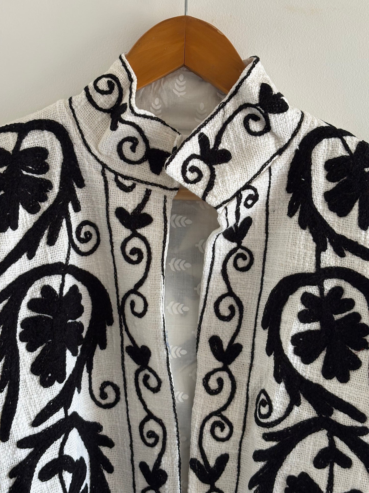 TNT Suzani Embroidered Jacket | Black White Handmade Floral Print BoGift For ho Party Wear Coat