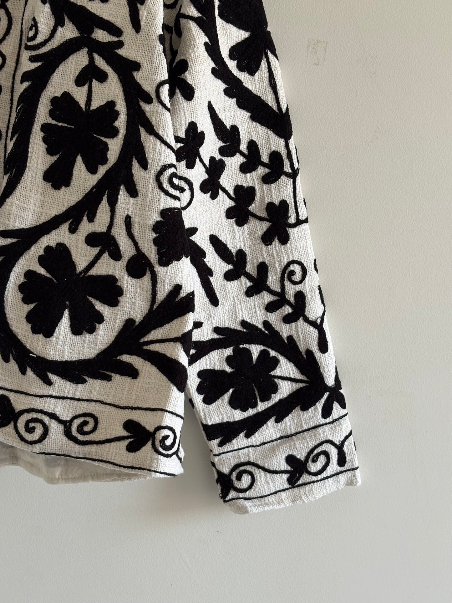 TNT Suzani Embroidered Jacket | Black White Handmade Floral Print BoGift For ho Party Wear Coat