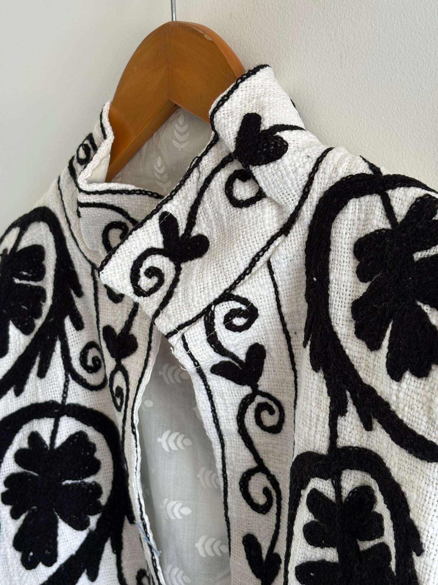 TNT Suzani Embroidered Jacket | Black White Handmade Floral Print BoGift For ho Party Wear Coat