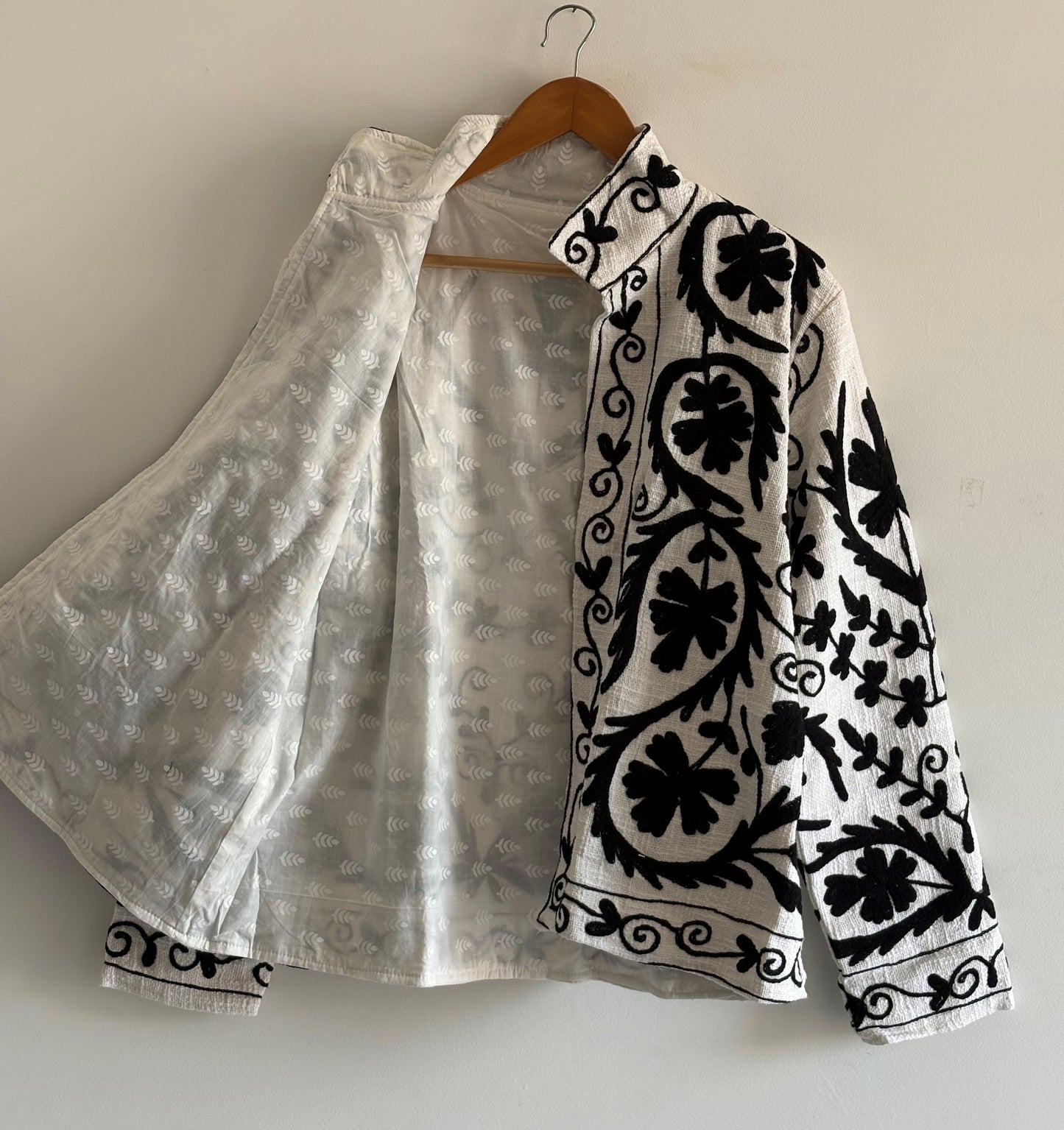 TNT Suzani Embroidered Jacket | Black White Handmade Floral Print BoGift For ho Party Wear Coat