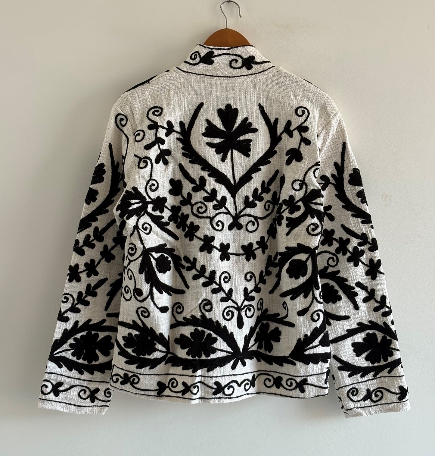 TNT Suzani Embroidered Jacket | Black White Handmade Floral Print BoGift For ho Party Wear Coat