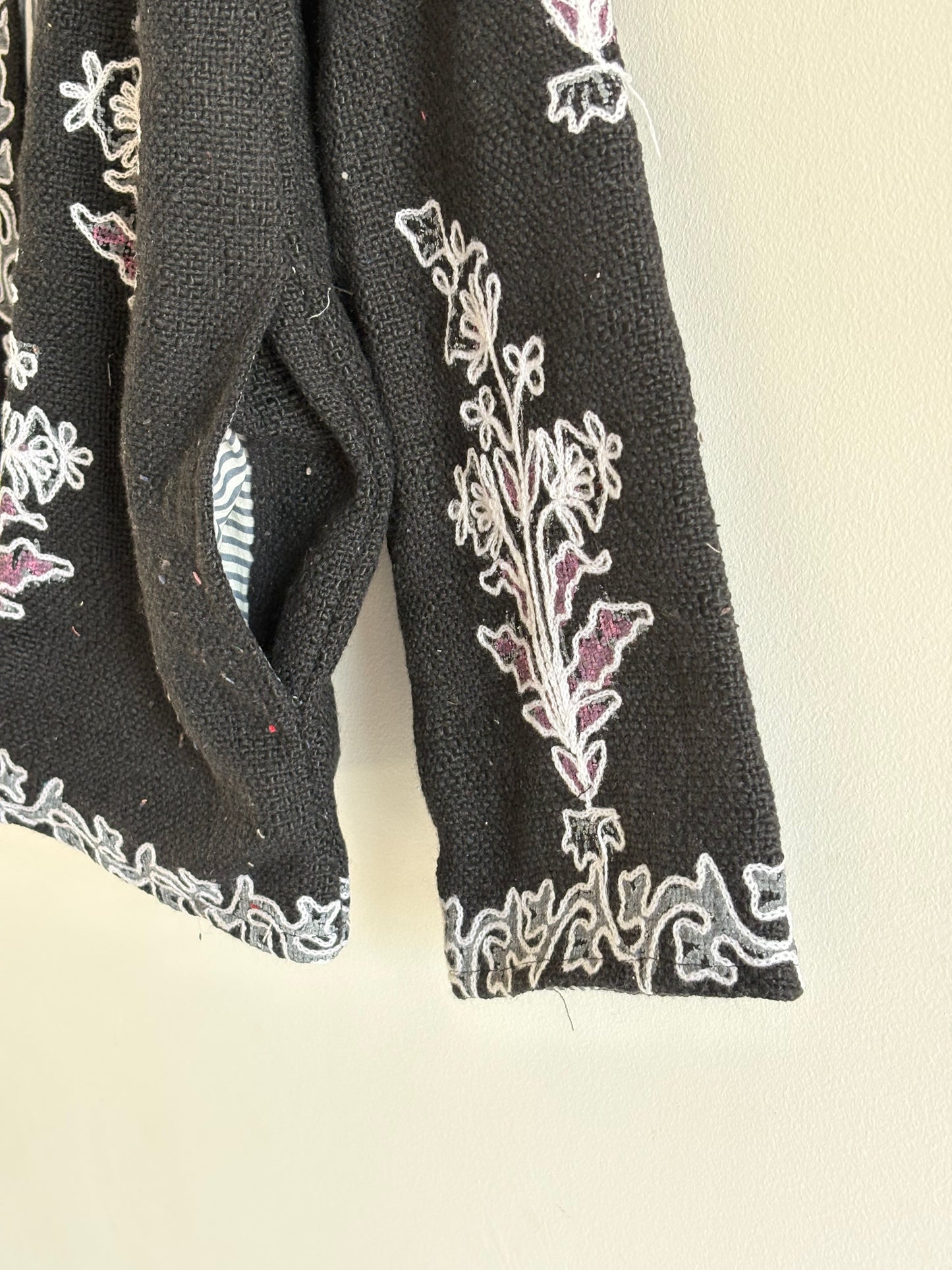 TNT Suzani Hand-Embroidered Black Suzani Jacket | Bohemian Floral Cotton Party Wear Jacket