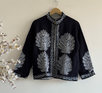 Bohemoian Valvet Black Beautiful Jacket For Women Wear Luxury Hand-Embroidered Black Suzani Jacket