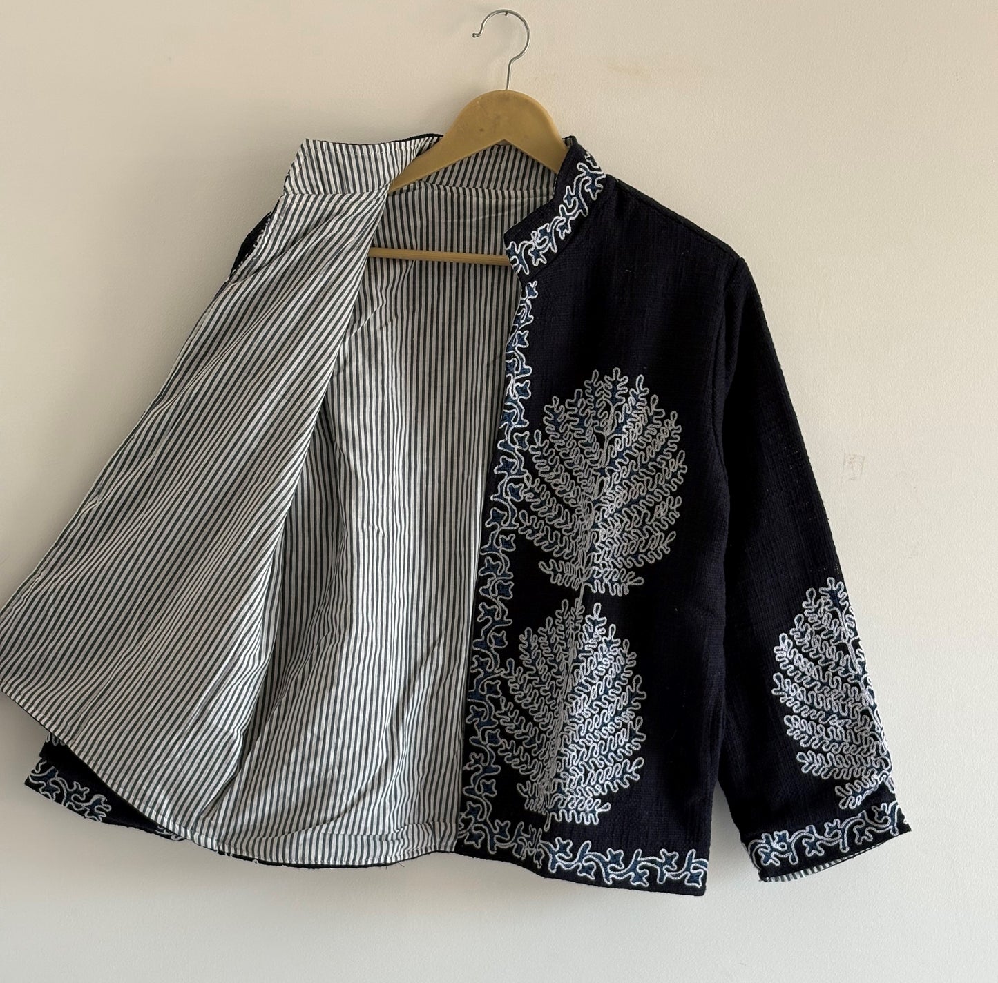 Bohemoian Valvet Black Beautiful Jacket For Women Wear Luxury Hand-Embroidered Black Suzani Jacket