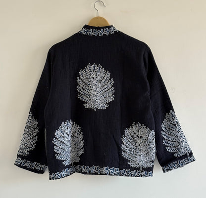 Bohemoian Valvet Black Beautiful Jacket For Women Wear Luxury Hand-Embroidered Black Suzani Jacket