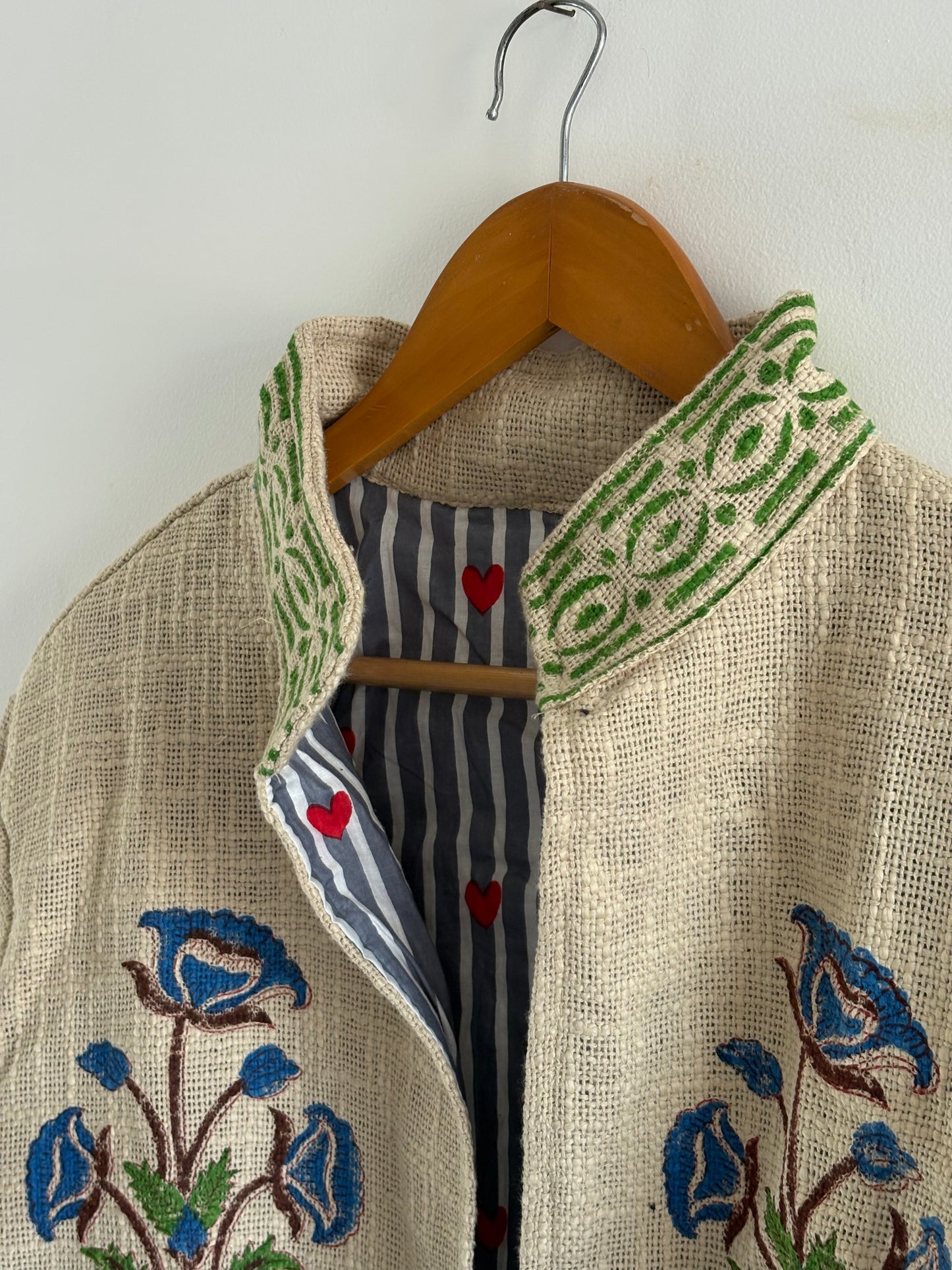 Cotton TNT Jacket - Blue Floral Hand Block Print, Sustainable Boho Style Party Wear Wedding Jacket