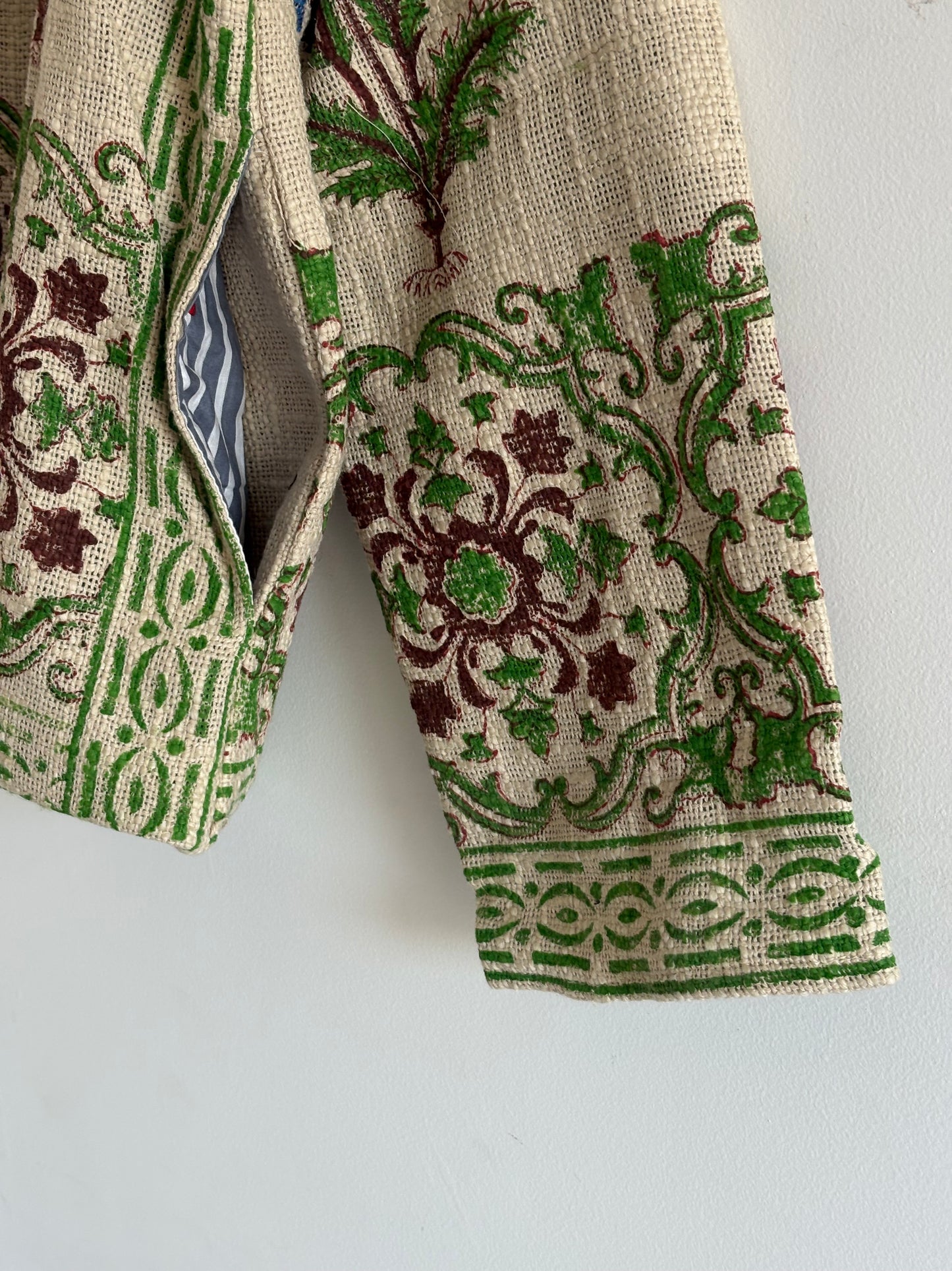 Cotton TNT Jacket - Blue Floral Hand Block Print, Sustainable Boho Style Party Wear Wedding Jacket