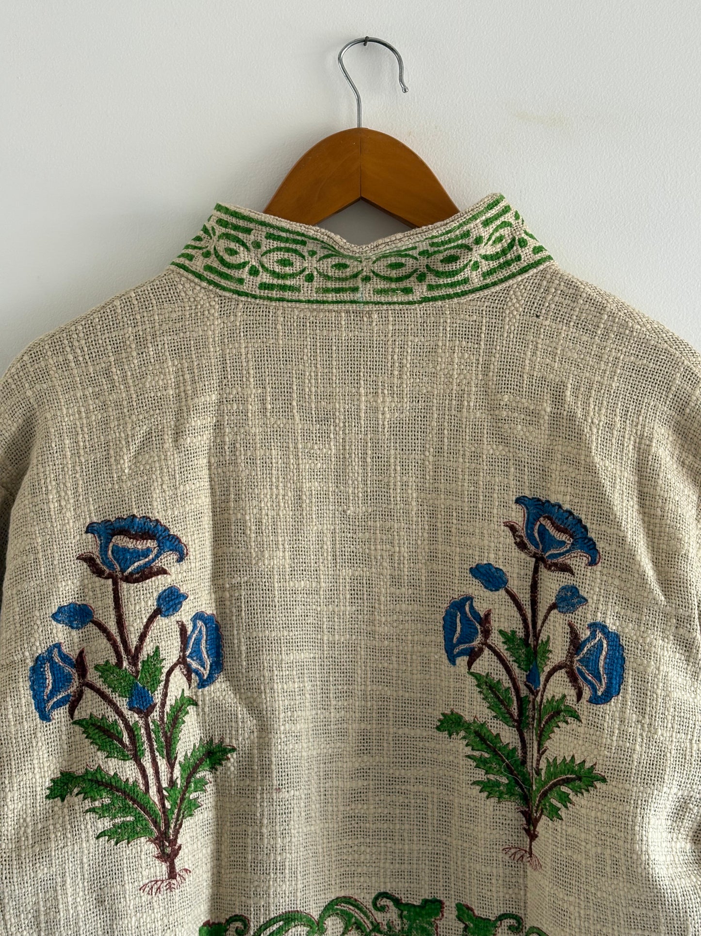 Cotton TNT Jacket - Blue Floral Hand Block Print, Sustainable Boho Style Party Wear Wedding Jacket