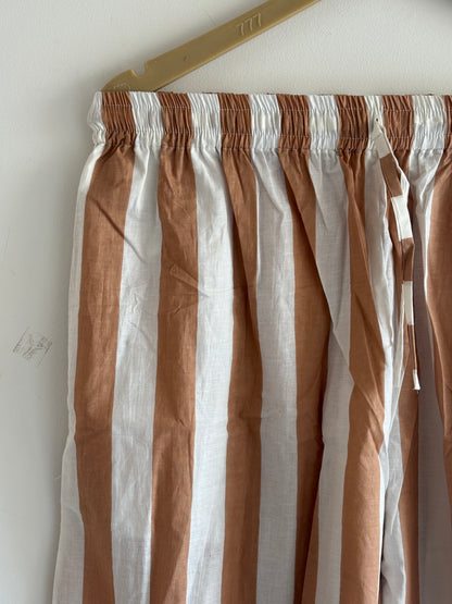Hand Block Light Weight Brown With White Striped Print Cotton Pyjama For Women Night House Pjs Dress