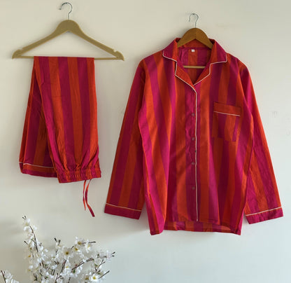 Striped Print Indian Soft Cozy Cotton Night Suit For Women's Summer Sundress Beautiful Pj Set