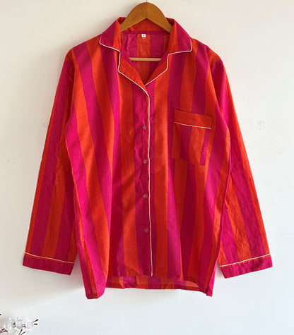 Striped Print Indian Soft Cozy Cotton Night Suit For Women's Summer Sundress Beautiful Pj Set