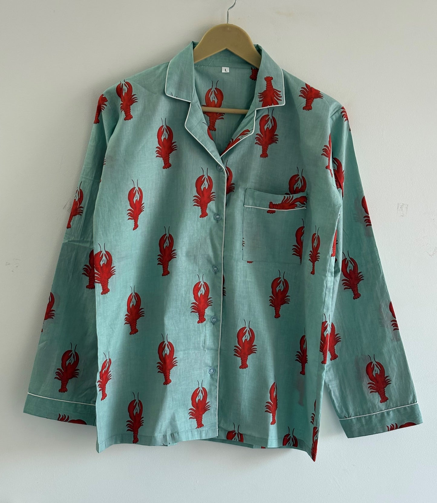 Soft Cotton Lobster Print Pajama Set Women’s Nightwear Lounge Set Beautiful Summer Casual Pjs