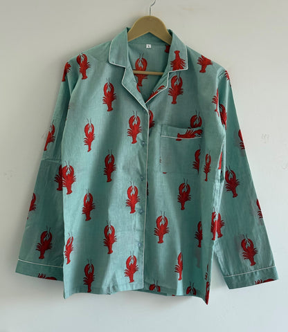 Soft Cotton Lobster Print Pajama Set Women’s Nightwear Lounge Set Beautiful Summer Casual Pjs