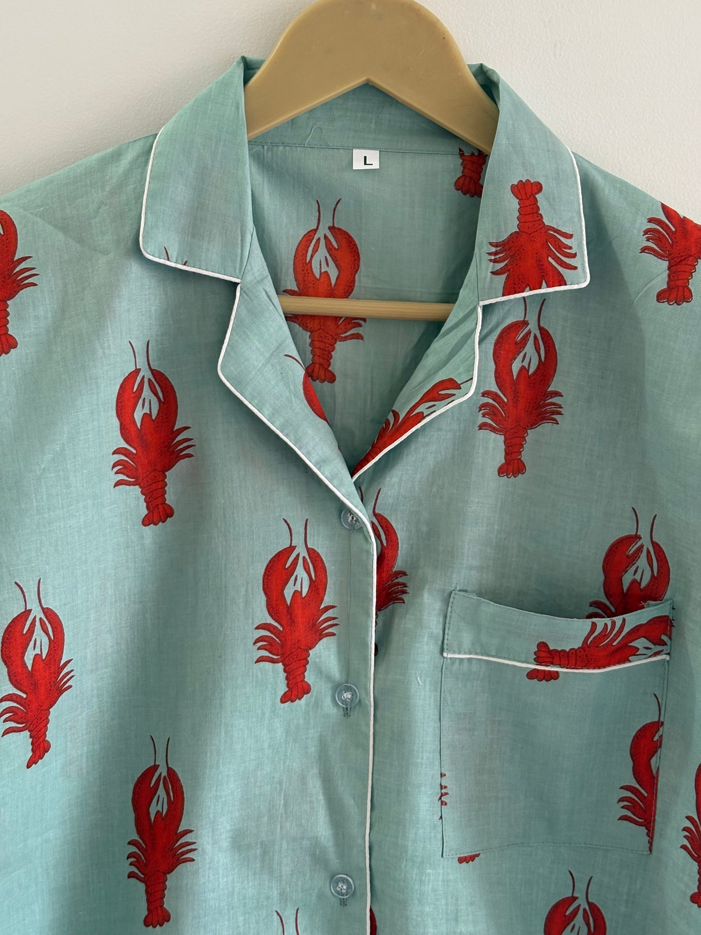 Soft Cotton Lobster Print Pajama Set Women’s Nightwear Lounge Set Beautiful Summer Casual Pjs