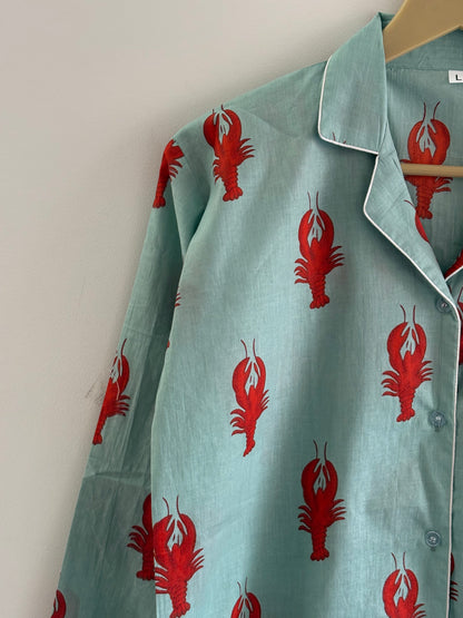 Soft Cotton Lobster Print Pajama Set Women’s Nightwear Lounge Set Beautiful Summer Casual Pjs