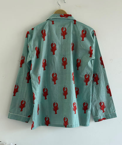 Soft Cotton Lobster Print Pajama Set Women’s Nightwear Lounge Set Beautiful Summer Casual Pjs