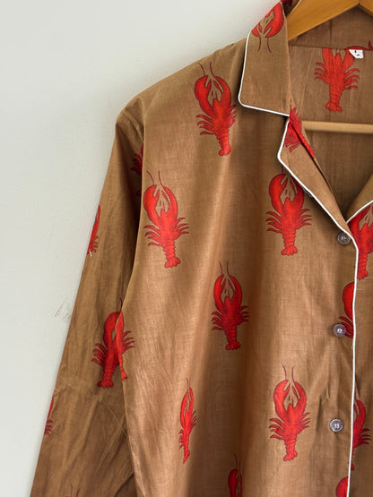 Lobster Bridesmaid Cotton Pajama Block Print Bridesmaid Night Party Wear Matching Pj Set