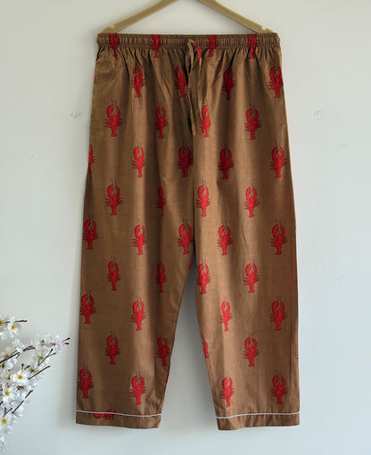 Lobster Bridesmaid Cotton Pajama Block Print Bridesmaid Night Party Wear Matching Pj Set