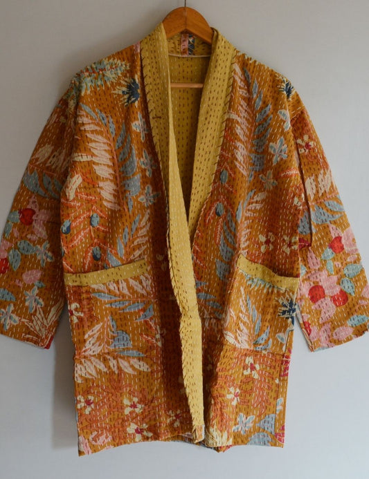 Quilted Kantha Jacket Vintage Style Boho Coat