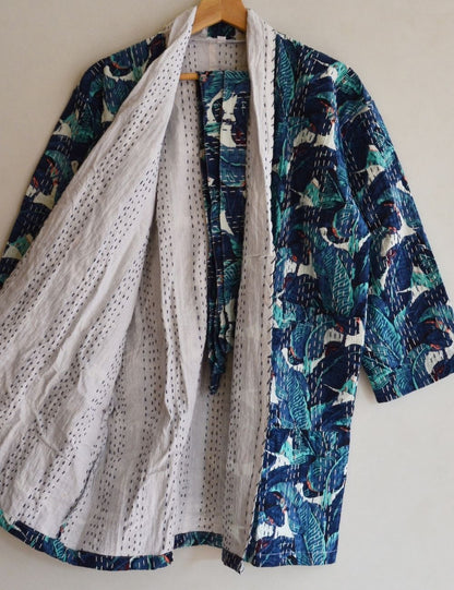 Short Kantha Jacket Indian Pure Cotton Kimono