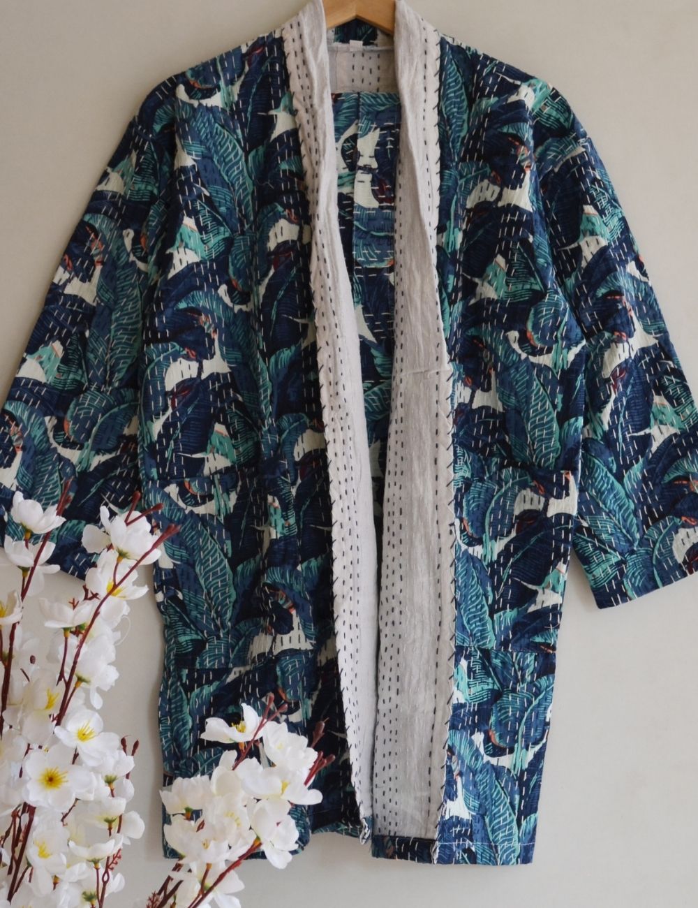 Short Kantha Jacket Indian Pure Cotton Kimono