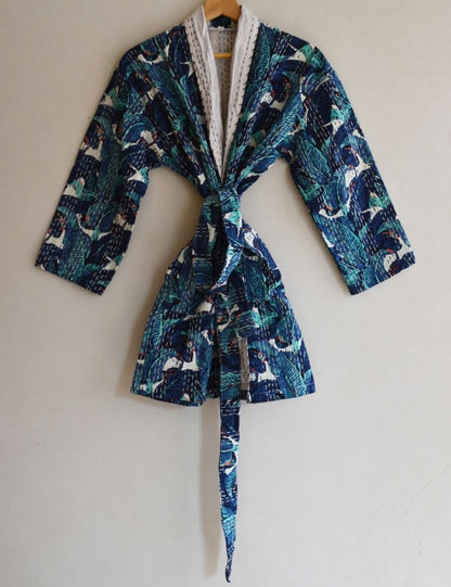 Short Kantha Jacket Indian Pure Cotton Kimono