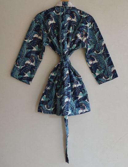 Short Kantha Jacket Indian Pure Cotton Kimono